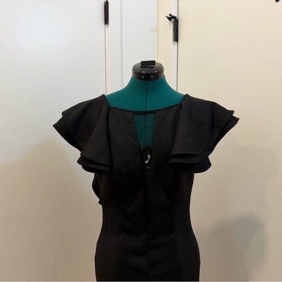 Bebe Ruffled Back V Dress / Ruffle on Ruffle Open Back - Picture 2 of 10